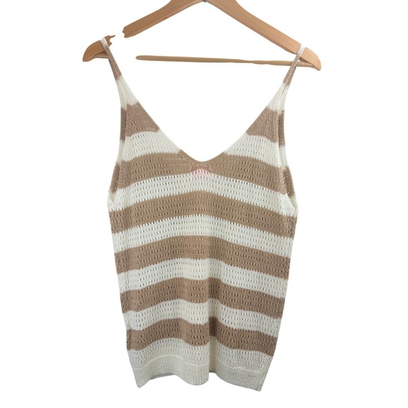 Pink Lily Striped Knit Crochet V Neck Tank Top Women's Size M Boho Festival Chic - Picture 2 of 8